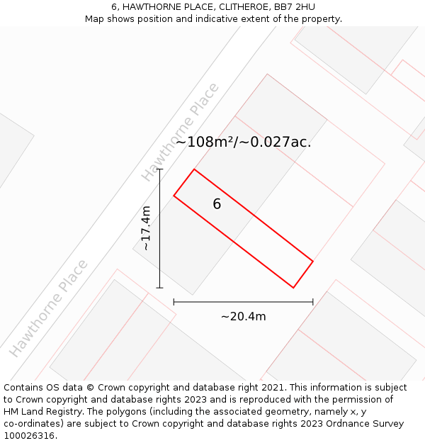 6, HAWTHORNE PLACE, CLITHEROE, BB7 2HU: Plot and title map