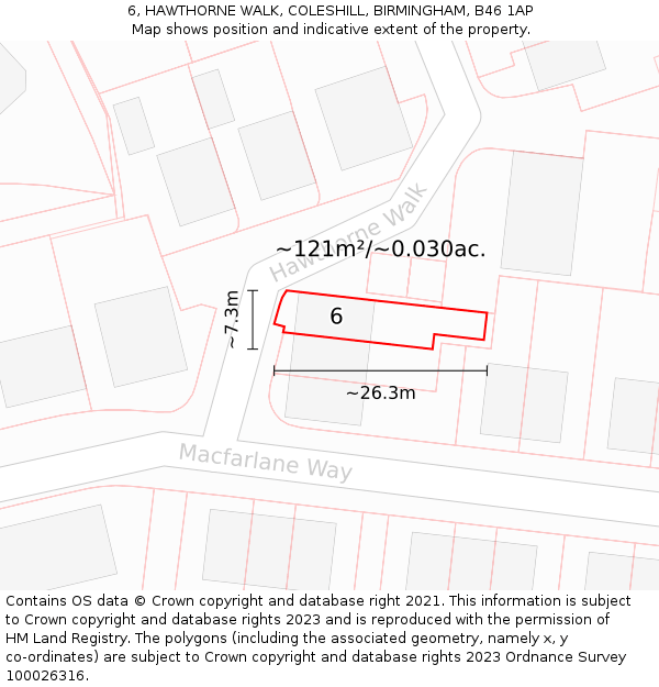 6, HAWTHORNE WALK, COLESHILL, BIRMINGHAM, B46 1AP: Plot and title map