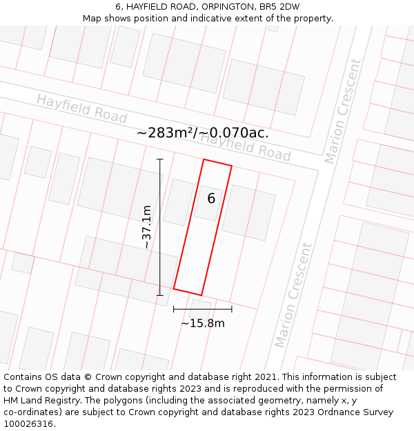 6, HAYFIELD ROAD, ORPINGTON, BR5 2DW: Plot and title map
