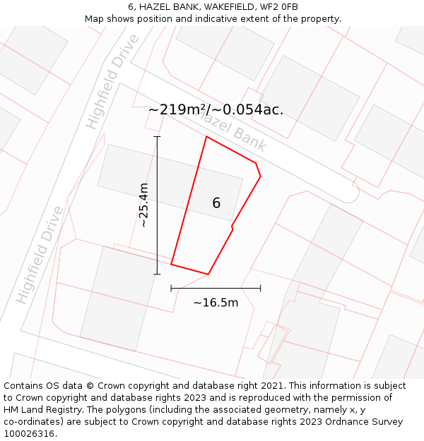 6, HAZEL BANK, WAKEFIELD, WF2 0FB: Plot and title map