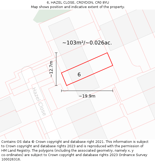 6, HAZEL CLOSE, CROYDON, CR0 8YU: Plot and title map