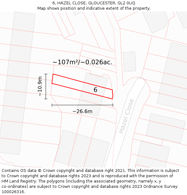 6, HAZEL CLOSE, GLOUCESTER, GL2 0UQ: Plot and title map