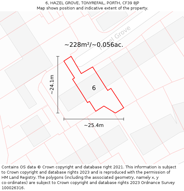 6, HAZEL GROVE, TONYREFAIL, PORTH, CF39 8JP: Plot and title map