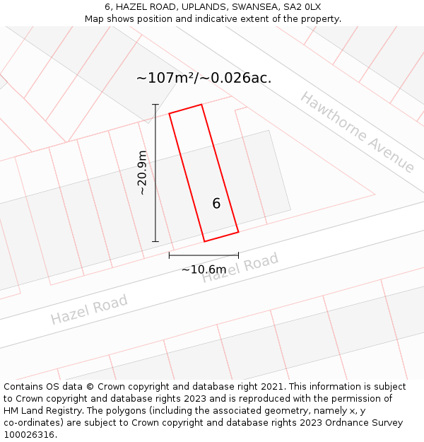 6, HAZEL ROAD, UPLANDS, SWANSEA, SA2 0LX: Plot and title map