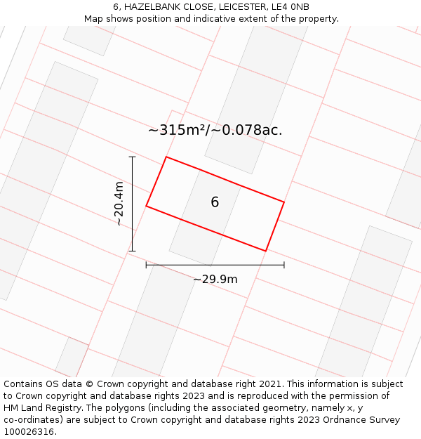 6, HAZELBANK CLOSE, LEICESTER, LE4 0NB: Plot and title map