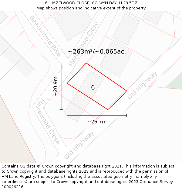 6, HAZELWOOD CLOSE, COLWYN BAY, LL28 5DZ: Plot and title map