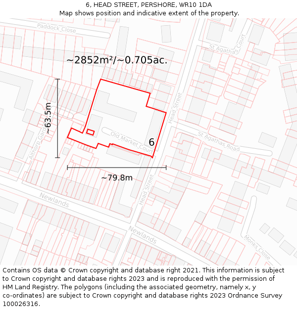 6, HEAD STREET, PERSHORE, WR10 1DA: Plot and title map