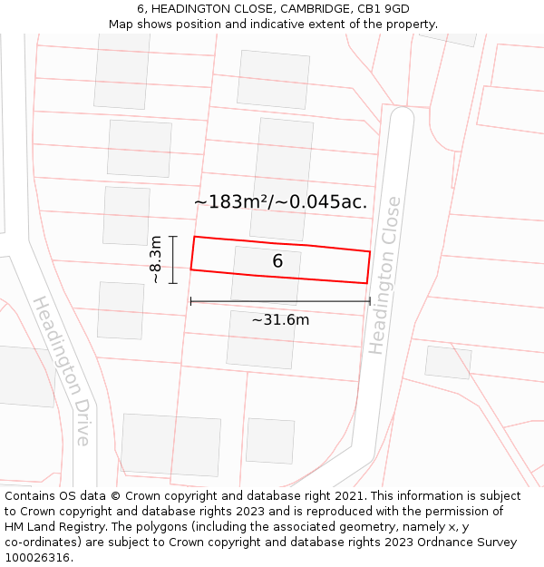 6, HEADINGTON CLOSE, CAMBRIDGE, CB1 9GD: Plot and title map