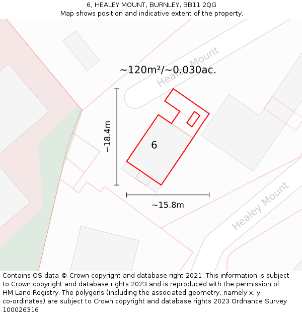 6, HEALEY MOUNT, BURNLEY, BB11 2QG: Plot and title map