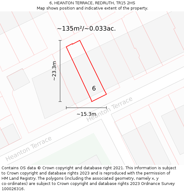 6, HEANTON TERRACE, REDRUTH, TR15 2HS: Plot and title map