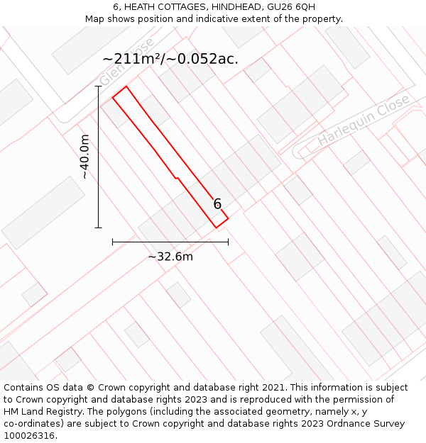 6, HEATH COTTAGES, HINDHEAD, GU26 6QH: Plot and title map