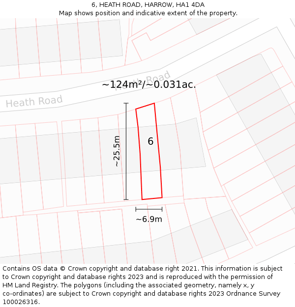 6, HEATH ROAD, HARROW, HA1 4DA: Plot and title map