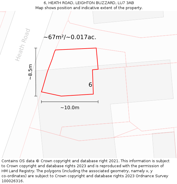 6, HEATH ROAD, LEIGHTON BUZZARD, LU7 3AB: Plot and title map