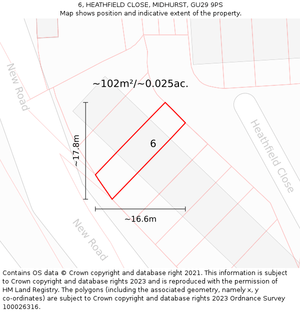 6, HEATHFIELD CLOSE, MIDHURST, GU29 9PS: Plot and title map