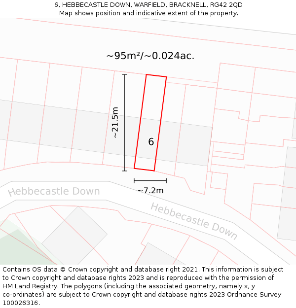 6, HEBBECASTLE DOWN, WARFIELD, BRACKNELL, RG42 2QD: Plot and title map