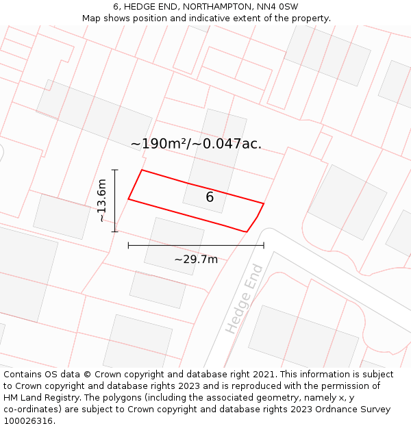 6, HEDGE END, NORTHAMPTON, NN4 0SW: Plot and title map