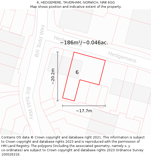 6, HEDGEMERE, TAVERHAM, NORWICH, NR8 6GG: Plot and title map