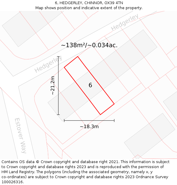 6, HEDGERLEY, CHINNOR, OX39 4TN: Plot and title map