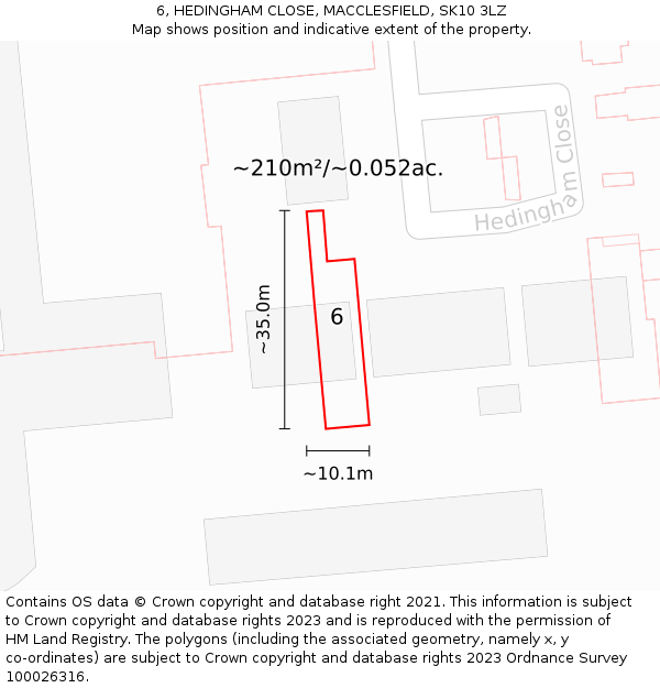 6, HEDINGHAM CLOSE, MACCLESFIELD, SK10 3LZ: Plot and title map