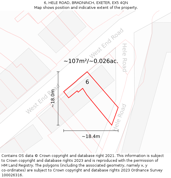 6, HELE ROAD, BRADNINCH, EXETER, EX5 4QN: Plot and title map