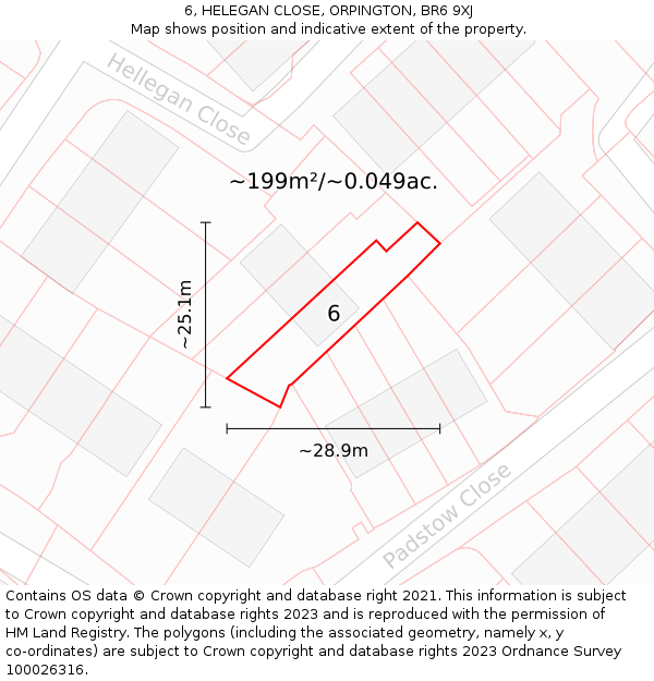 6, HELEGAN CLOSE, ORPINGTON, BR6 9XJ: Plot and title map