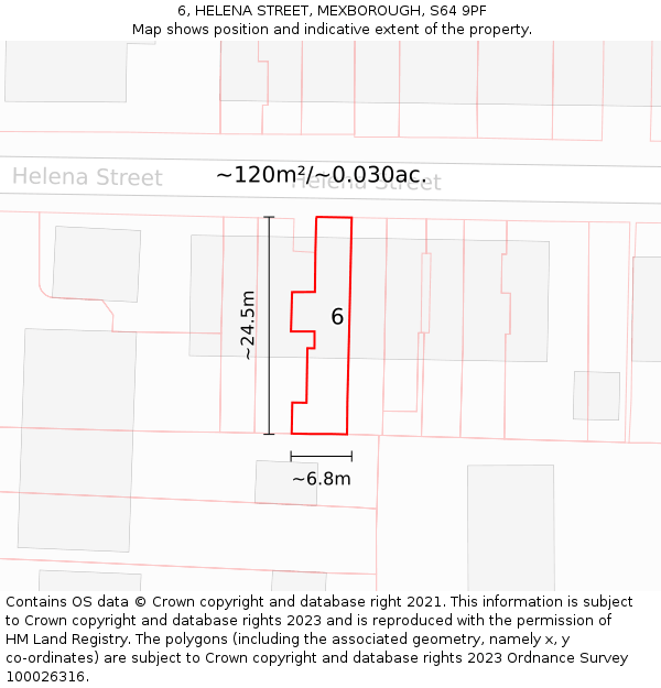 6, HELENA STREET, MEXBOROUGH, S64 9PF: Plot and title map