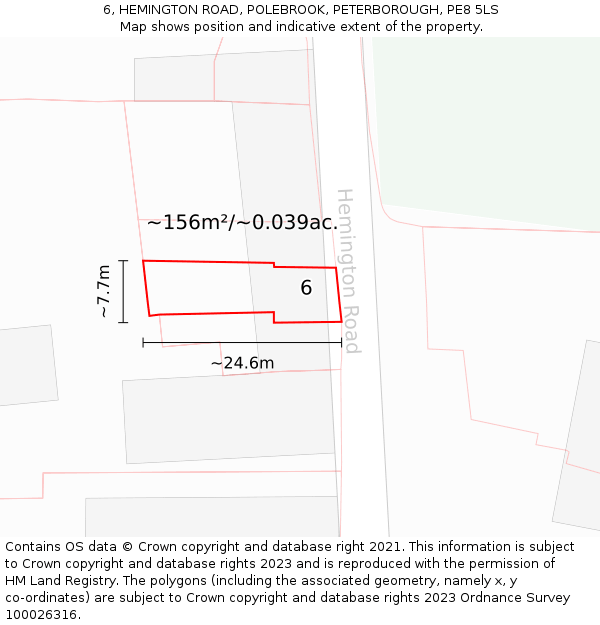 6, HEMINGTON ROAD, POLEBROOK, PETERBOROUGH, PE8 5LS: Plot and title map