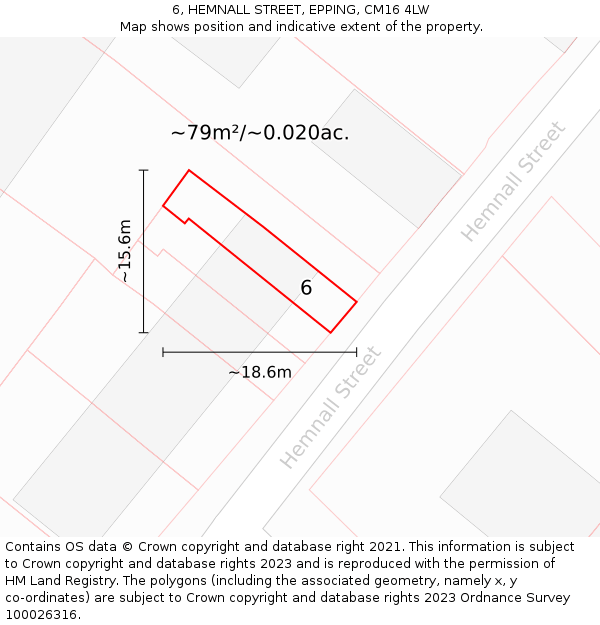 6, HEMNALL STREET, EPPING, CM16 4LW: Plot and title map