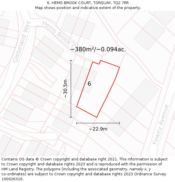6, HEMS BROOK COURT, TORQUAY, TQ2 7RR: Plot and title map
