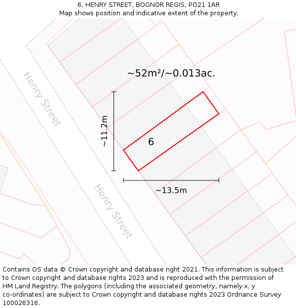 6, HENRY STREET, BOGNOR REGIS, PO21 1AR: Plot and title map