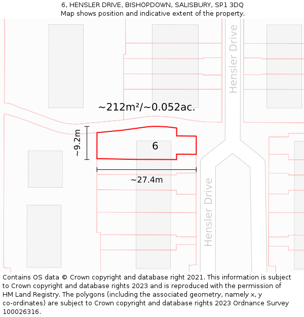 6, HENSLER DRIVE, BISHOPDOWN, SALISBURY, SP1 3DQ: Plot and title map