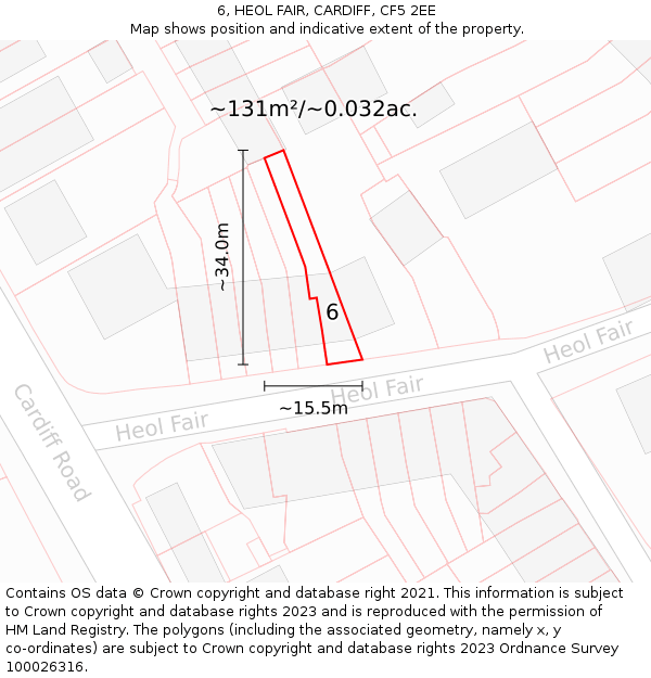 6, HEOL FAIR, CARDIFF, CF5 2EE: Plot and title map