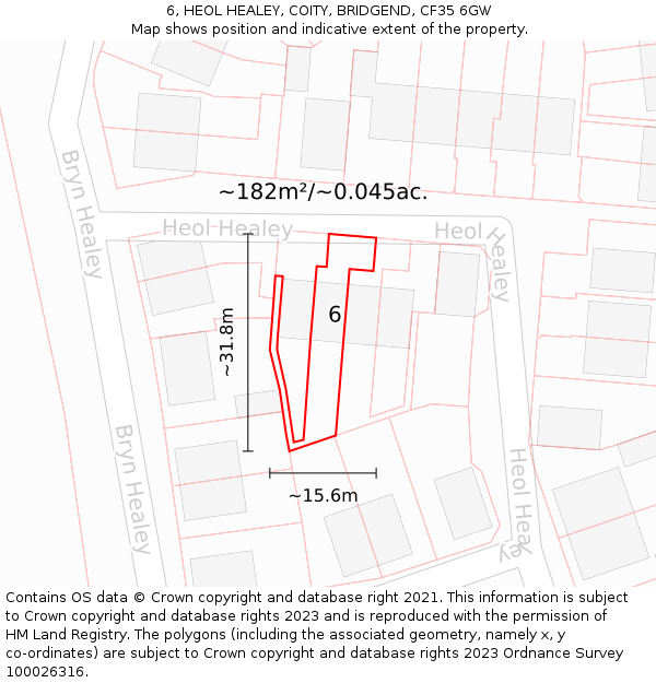 6, HEOL HEALEY, COITY, BRIDGEND, CF35 6GW: Plot and title map