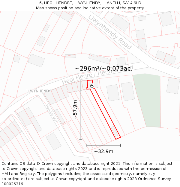 6, HEOL HENDRE, LLWYNHENDY, LLANELLI, SA14 9LD: Plot and title map