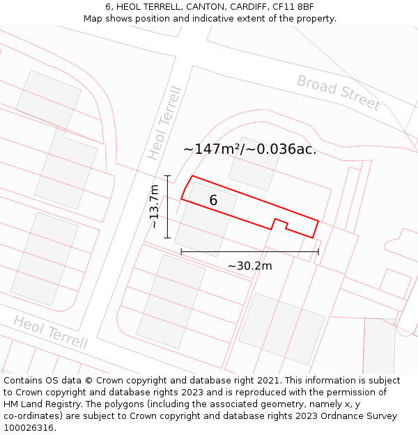 6, HEOL TERRELL, CANTON, CARDIFF, CF11 8BF: Plot and title map