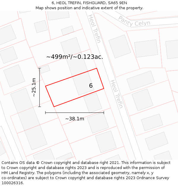 6, HEOL TREFIN, FISHGUARD, SA65 9EN: Plot and title map