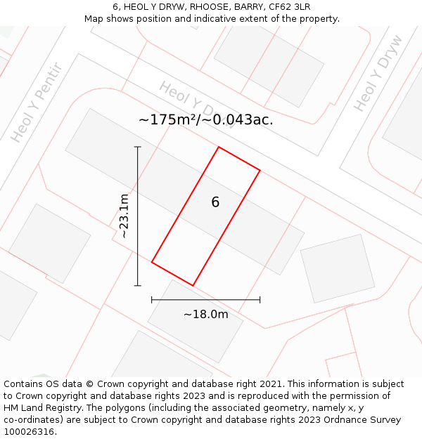 6, HEOL Y DRYW, RHOOSE, BARRY, CF62 3LR: Plot and title map