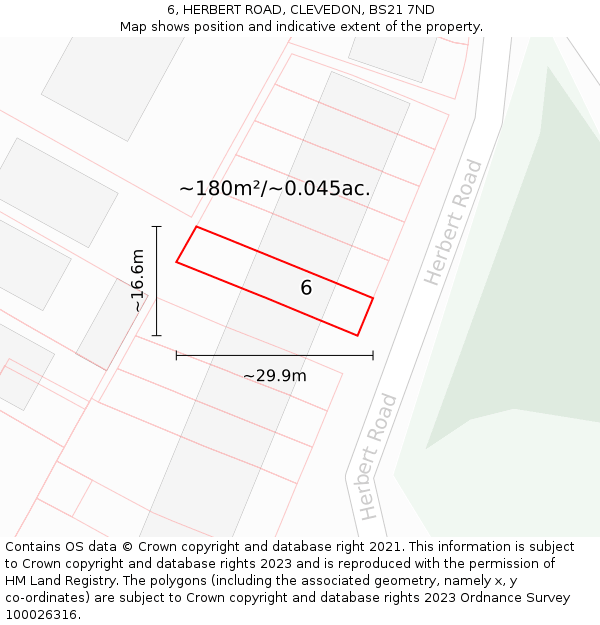 6, HERBERT ROAD, CLEVEDON, BS21 7ND: Plot and title map