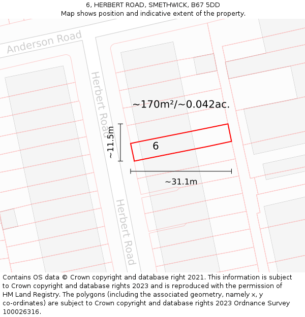 6, HERBERT ROAD, SMETHWICK, B67 5DD: Plot and title map