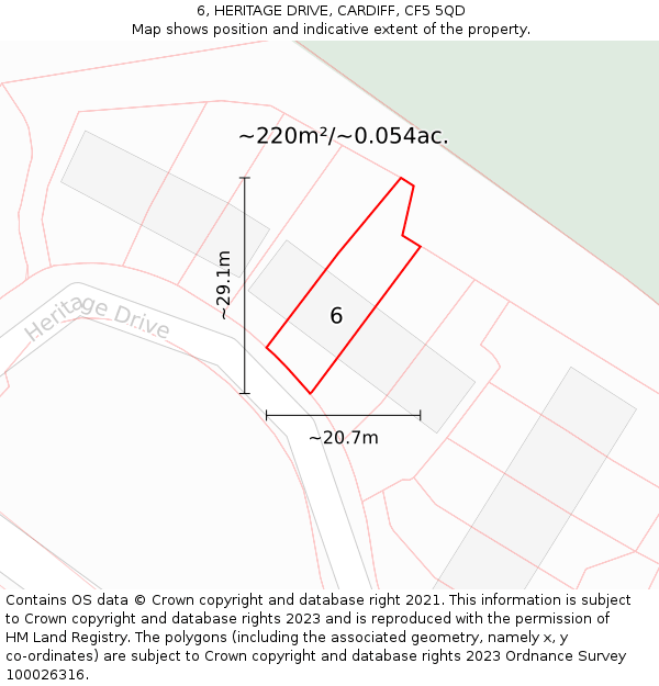 6, HERITAGE DRIVE, CARDIFF, CF5 5QD: Plot and title map