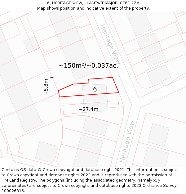 6, HERITAGE VIEW, LLANTWIT MAJOR, CF61 2ZA: Plot and title map