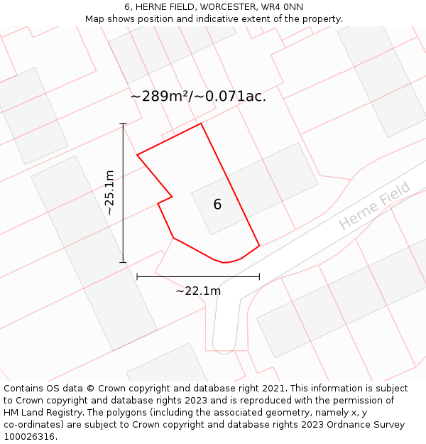 6, HERNE FIELD, WORCESTER, WR4 0NN: Plot and title map