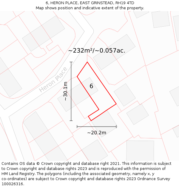 6, HERON PLACE, EAST GRINSTEAD, RH19 4TD: Plot and title map