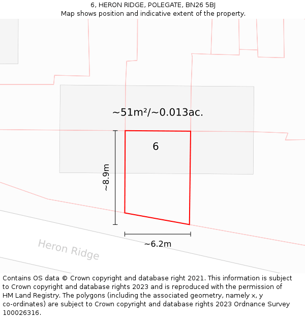 6, HERON RIDGE, POLEGATE, BN26 5BJ: Plot and title map