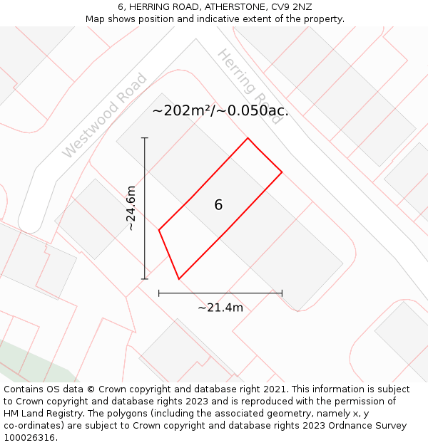6, HERRING ROAD, ATHERSTONE, CV9 2NZ: Plot and title map