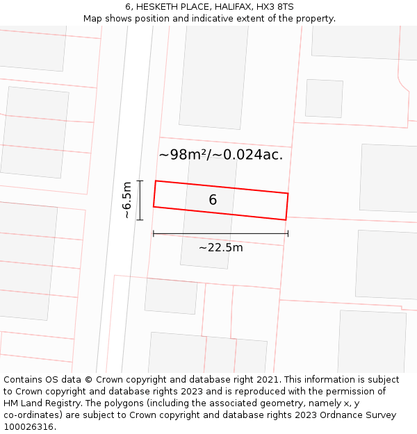6, HESKETH PLACE, HALIFAX, HX3 8TS: Plot and title map