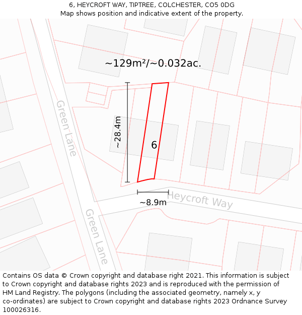 6, HEYCROFT WAY, TIPTREE, COLCHESTER, CO5 0DG: Plot and title map
