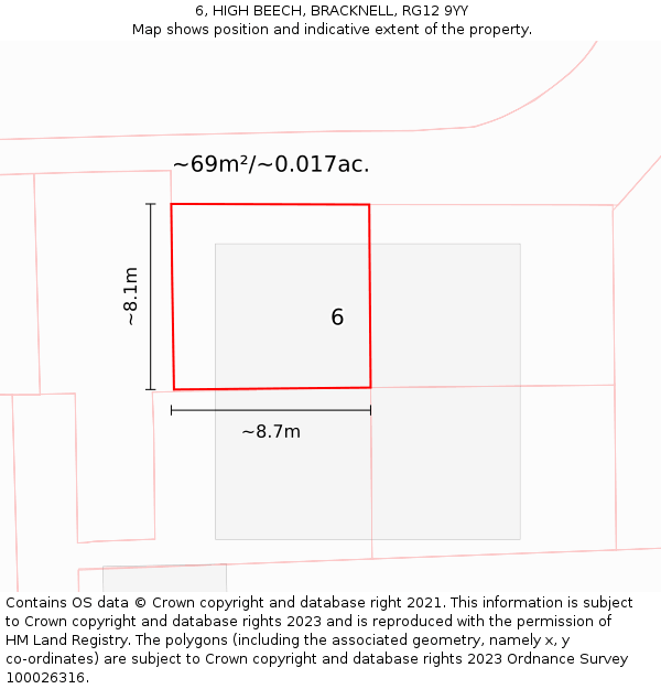 6, HIGH BEECH, BRACKNELL, RG12 9YY: Plot and title map