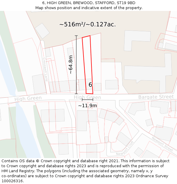 6, HIGH GREEN, BREWOOD, STAFFORD, ST19 9BD: Plot and title map
