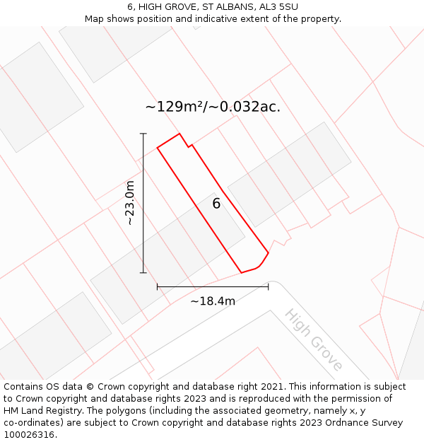 6, HIGH GROVE, ST ALBANS, AL3 5SU: Plot and title map
